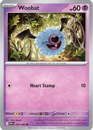 Woobat 033/086 - Reverse Holofoil SV White Flare - Common