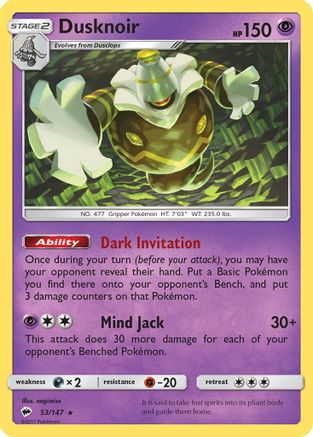 Dusknoir (53/147) [Sun & Moon: Burning Shadows] Reverse Holofoil