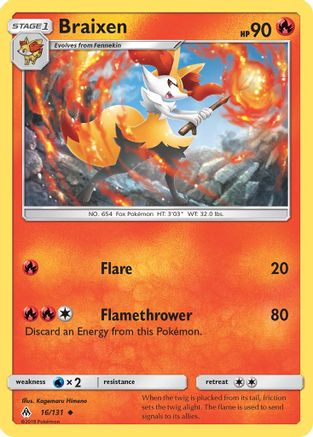 Braixen (16/131) [Sun & Moon: Forbidden Light] Reverse Holofoil