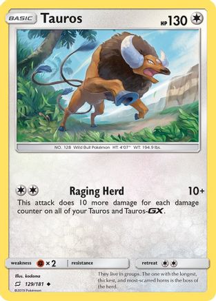 Tauros (129/181) [Sun & Moon: Team Up] Reverse Holofoil