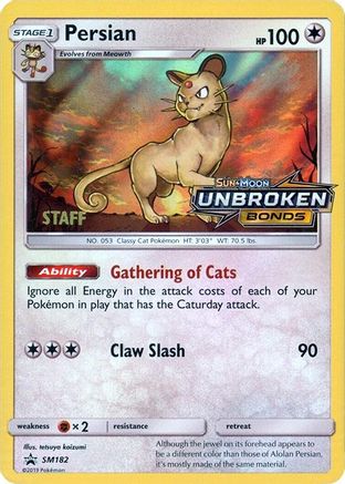 Persian (SM182) (Staff Prerelease Promo) [Sun & Moon: Black Star Promos] Reverse Holofoil