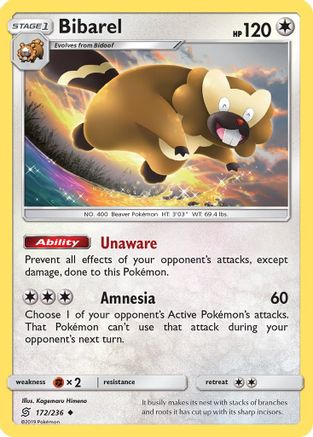Bibarel (172/236) [Sun & Moon: Unified Minds] Reverse Holofoil