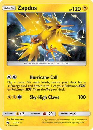 Zapdos (24/68) [Sun & Moon: Hidden Fates] Reverse Holofoil