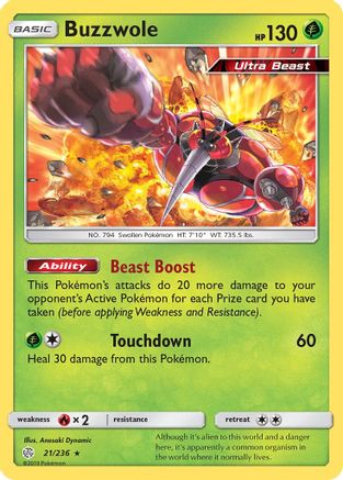 Buzzwole (21/236) [Sun & Moon: Cosmic Eclipse] Reverse Holofoil