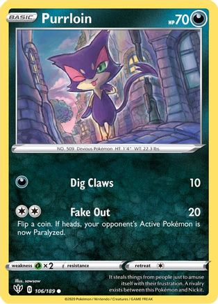 Purrloin (106/189) [Sword & Shield: Darkness Ablaze] Reverse Holofoil