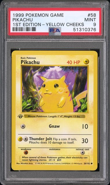 Pikachu Base Set 1st Edition Yellow Cheeks #58 PSA 9