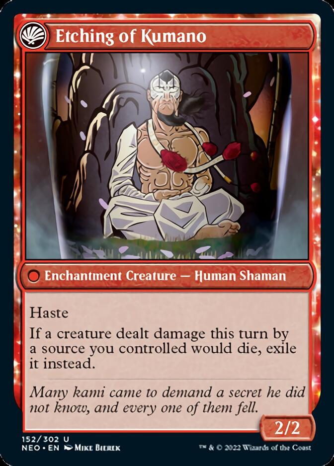 Kumano Faces Kakkazan // Etching of Kumano [Kamigawa: Neon Dynasty] Foil