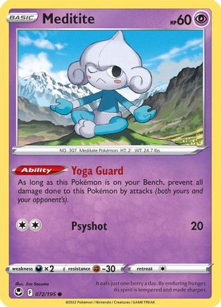 Meditite (072/195) [Sword & Shield: Silver Tempest] Reverse Holofoil