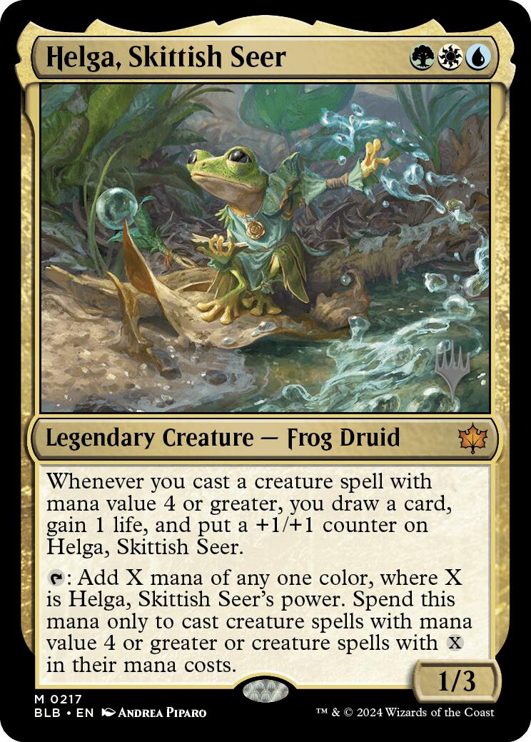 Helga, Skittish Seer (Promo Pack) [Bloomburrow Promos] Foil