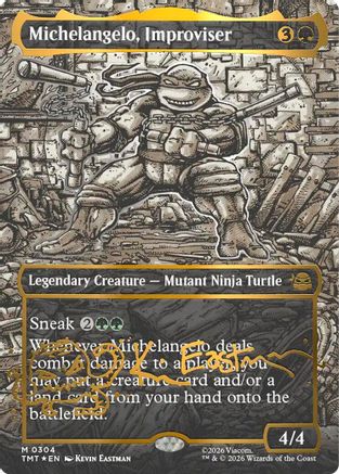 Michelangelo, Improviser (Borderless) (Gold-Stamped Signature)  [Teenage Mutant Ninja Turtles] Foil