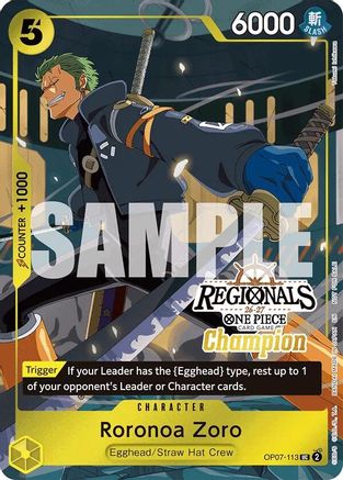 Roronoa Zoro (113) (Regionals Champion Card Set 26-27) (OP07-113) - [One Piece Promotion Cards] Foil