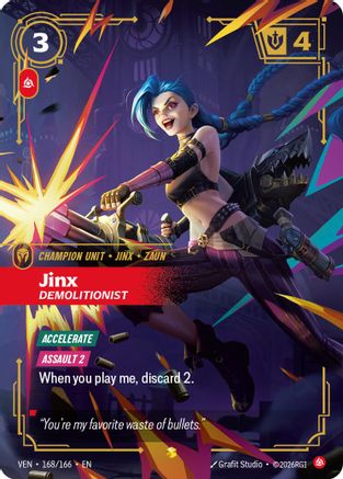 Jinx - Demolitionist (Overnumbered) (168/166) - Riftbound - [Vendetta] Foil