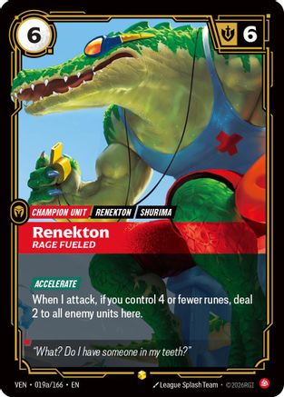 Renekton - Rage Fueled (Alternate Art) (019a/166) - Riftbound - [Vendetta] Foil