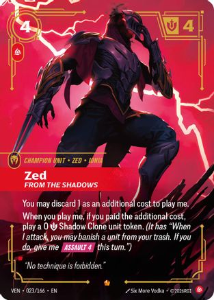 Zed, From the Shadows (023/166) - Riftbound - [Vendetta] Foil