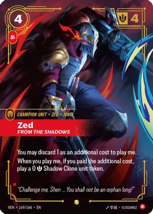 Zed - From the Shadows (Overnumbered) (169/166) - Riftbound - [Vendetta] Foil