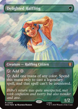 Delighted Halfling (Borderless) (Surge Foil)  [The Hobbit: Eternal-Legal] Foil