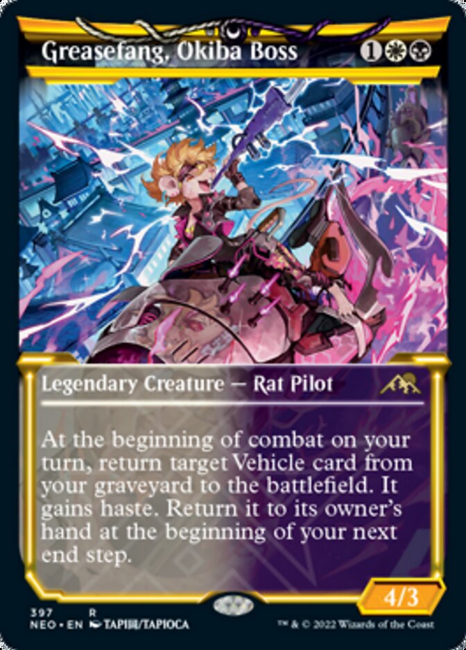 Greasefang, Okiba Boss (Showcase Soft Glow) [Kamigawa: Neon Dynasty] Foil