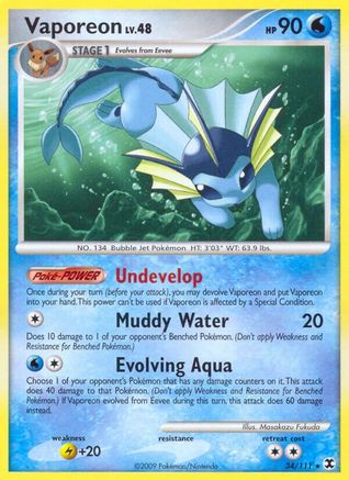 Vaporeon (34/111) [Platinum: Rising Rivals] Reverse Holofoil