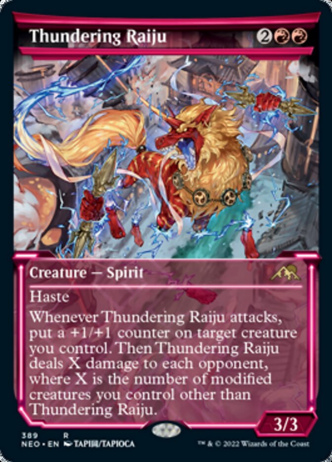 Thundering Raiju (Showcase Soft Glow) [Kamigawa: Neon Dynasty] Foil