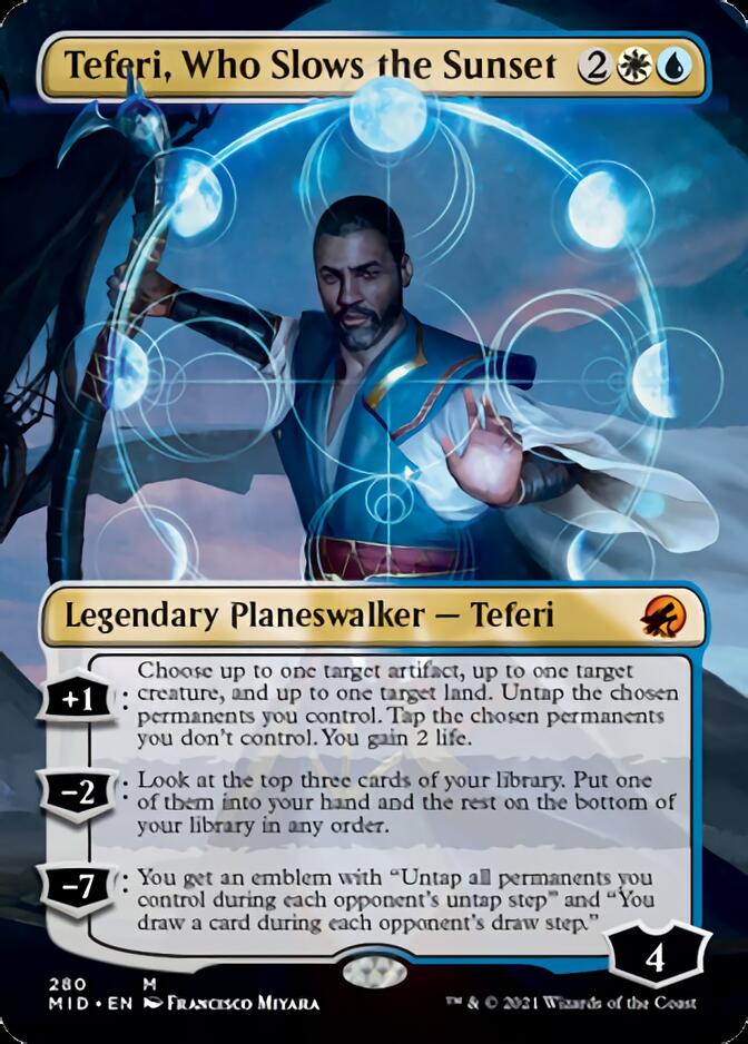 Teferi, Who Slows the Sunset (Borderless) [Innistrad: Midnight Hunt] Foil