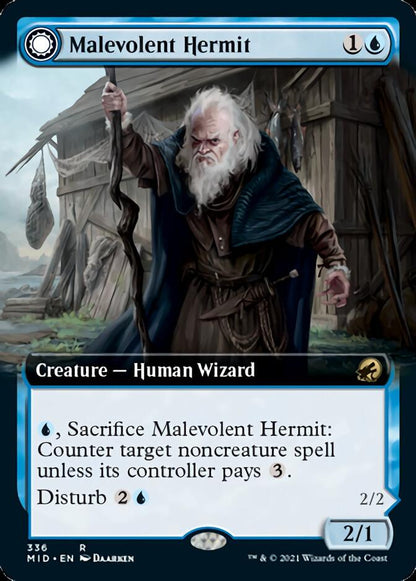 Malevolent Hermit // Benevolent Geist (Extended Art) [Innistrad: Midnight Hunt] Foil