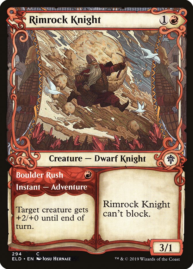 Rimrock Knight // Boulder Rush (Showcase) [Throne of Eldraine] Foil