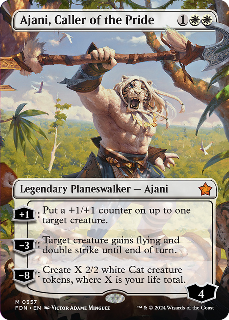 Ajani, Caller of the Pride (Borderless) [Foundations] Foil